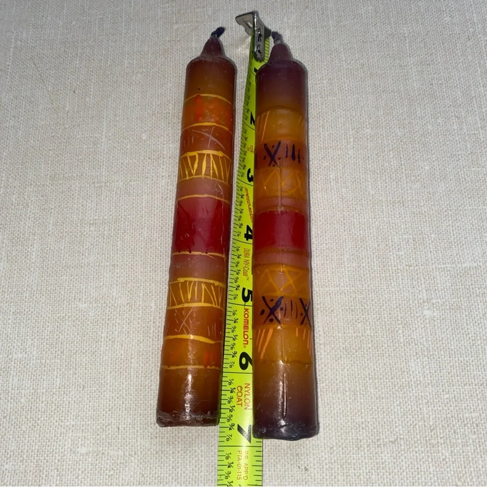 Vintage‎ Boho Painted Candles Tapered Multi Colored Set Of 2 Never Used Unlit